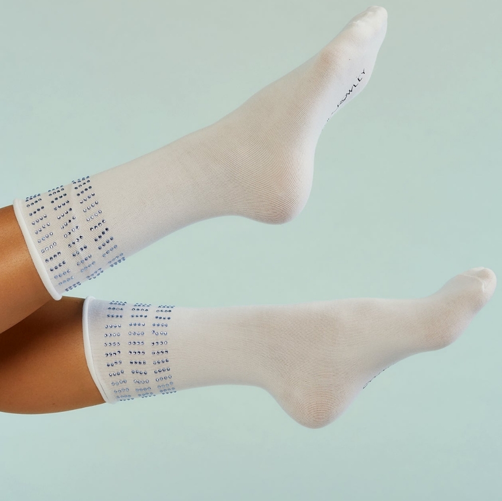 Cynthia Rowley Bedazzled White Socks with Blue Or Red Accents